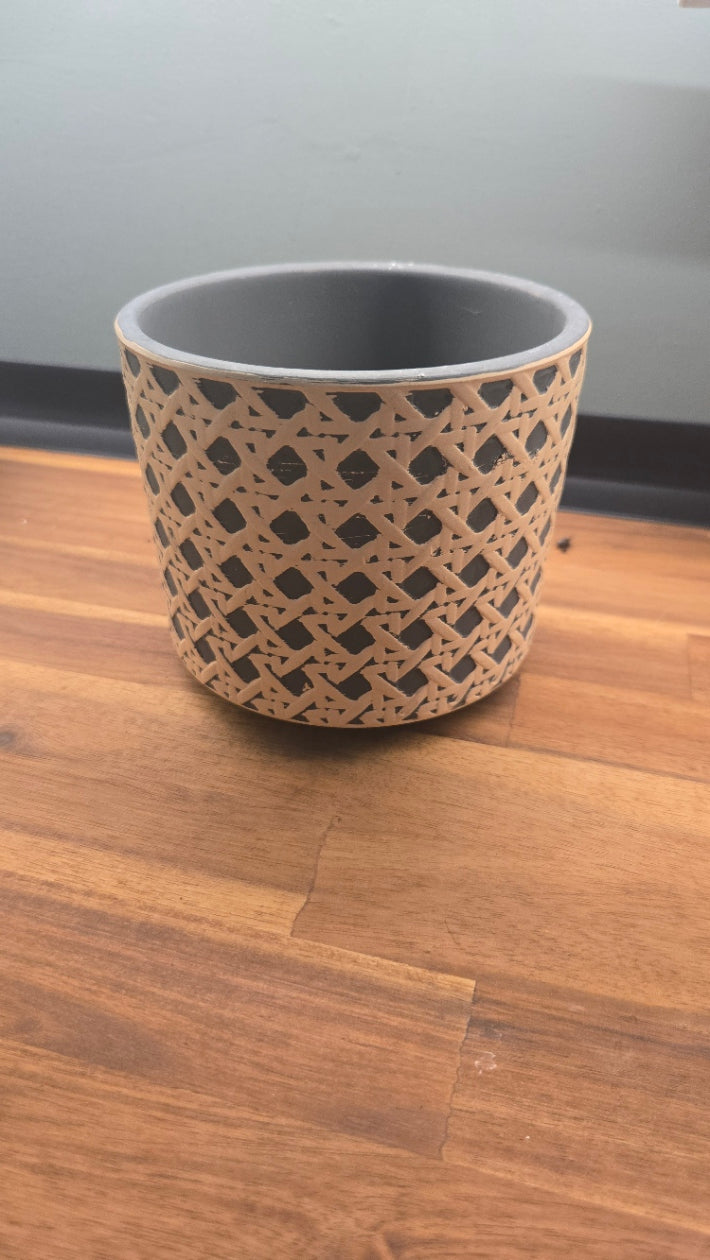 CACHE POT CERAMIQUE GRIS ET BEIGE