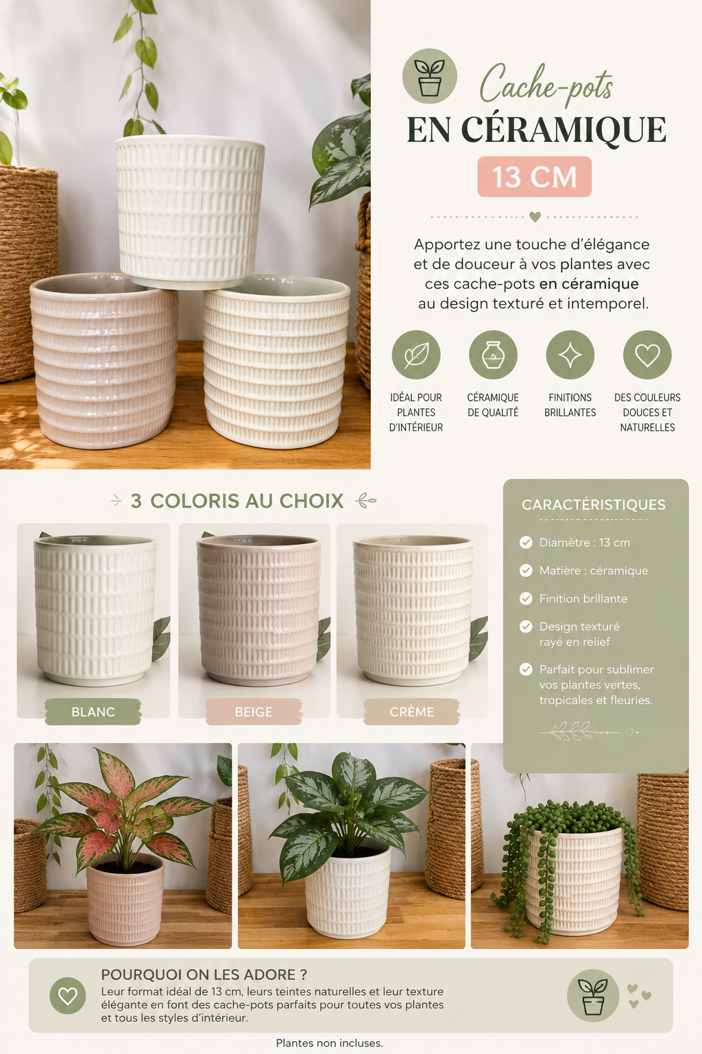 CACHE POT CERAMIQUE 13 CM
